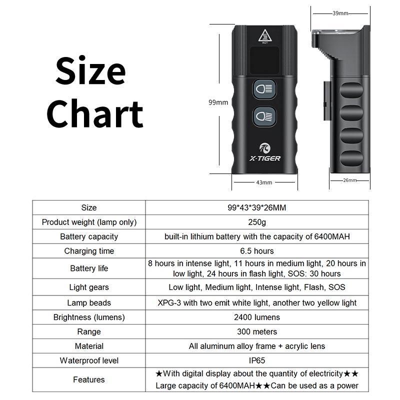 X-TIGER Đèn pin LED chống mưa cho xe đạp Đèn pin có thể sạc lại USB Phụ kiện xe đạp leo núi