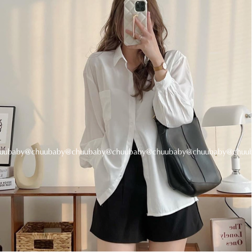 ￼Áo sơ mi nữ vải lụa hàn trơn basic nhiều màu , Áo sơ mi nữ dài tay thời trang Chuu Clothing