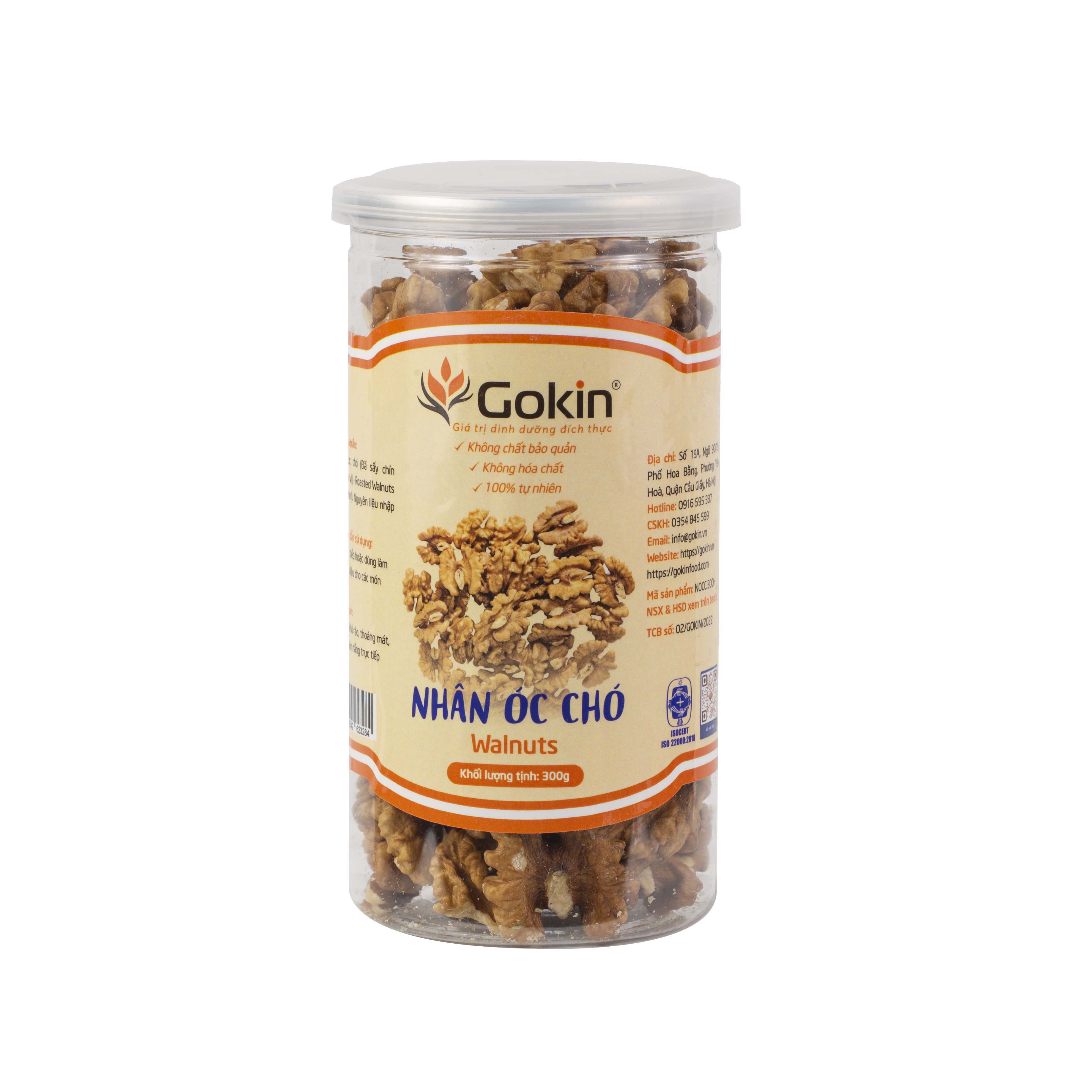 Nhân óc chó sấy chín GOKIN hũ 300g - Tốt cho trí não và tim mạch phù hợp với mọi độ tuổi đặc biệt là bà bầu, người ăn chế độ Healthy, đạt tiêu chuẩn ATTP