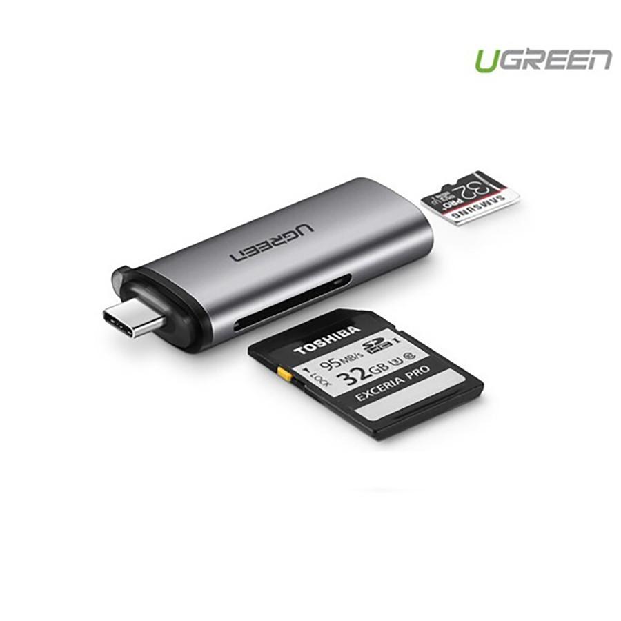 Đầu đọc thẻ nhớ SD/TF Ugreen 50704 chuẩn USB Type C cao cấp - Hàng Chính Hãng