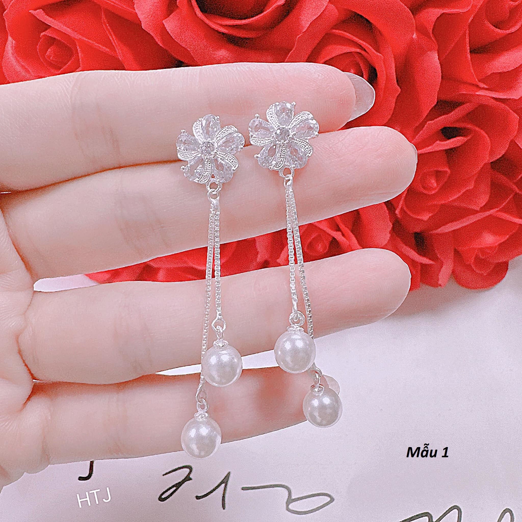 Bông tai bạc tua 2 sợi chất liệu bằng bạc s925 MS07d