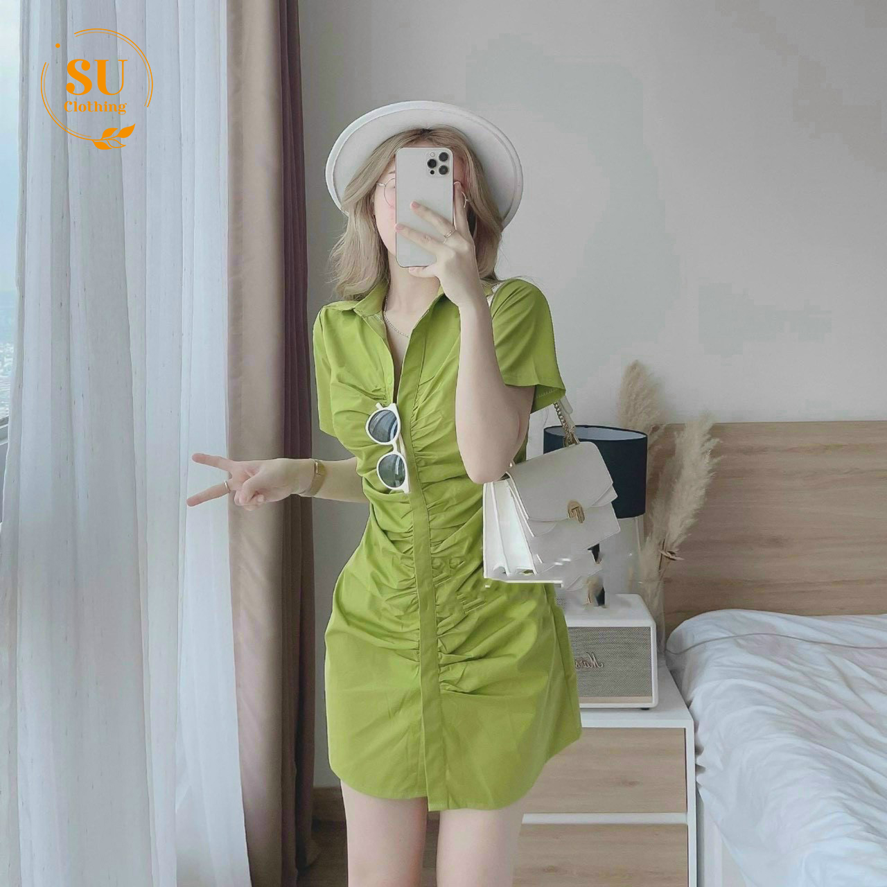 Đầm sơ mi form dài nhún gài nút Su Clothing Freesize &lt; 53kg