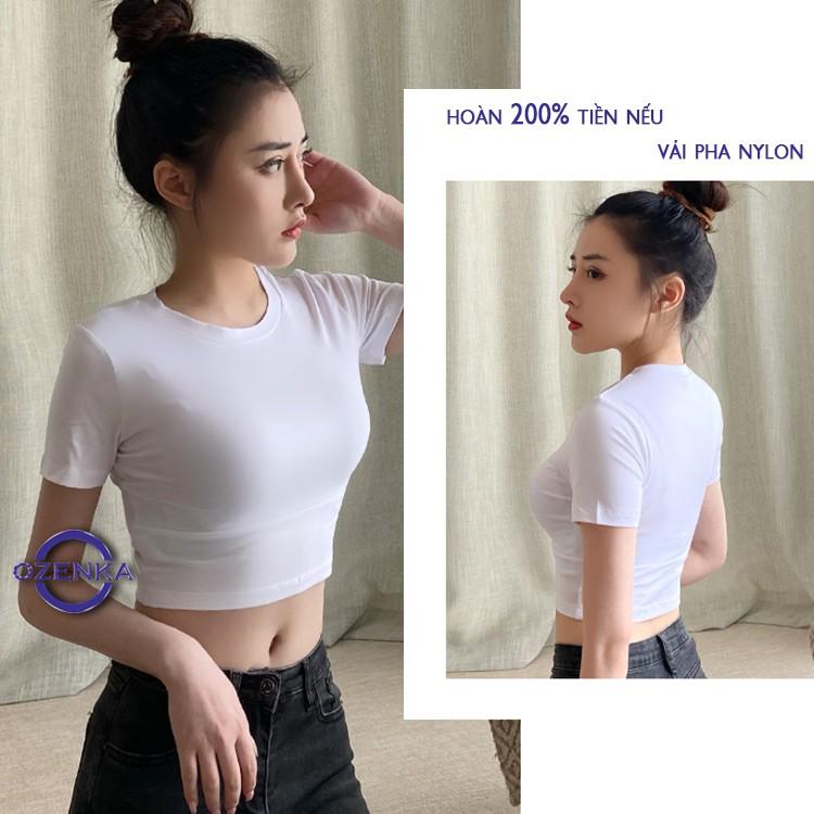 Áo croptop ôm nữ trắng đen 100% cotton , áo crt thun gân body đẹp basic sang chảnh freesize dưới 50 kg