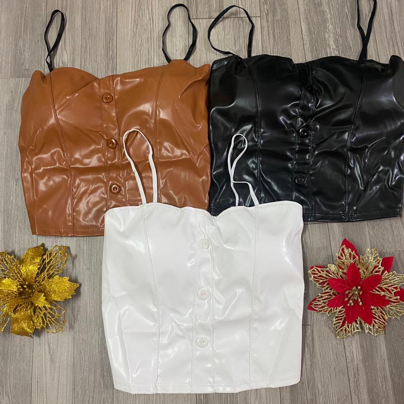 Áo bra 2 dây nữ bọc da 3 khuy có đệm ngực chun lưng