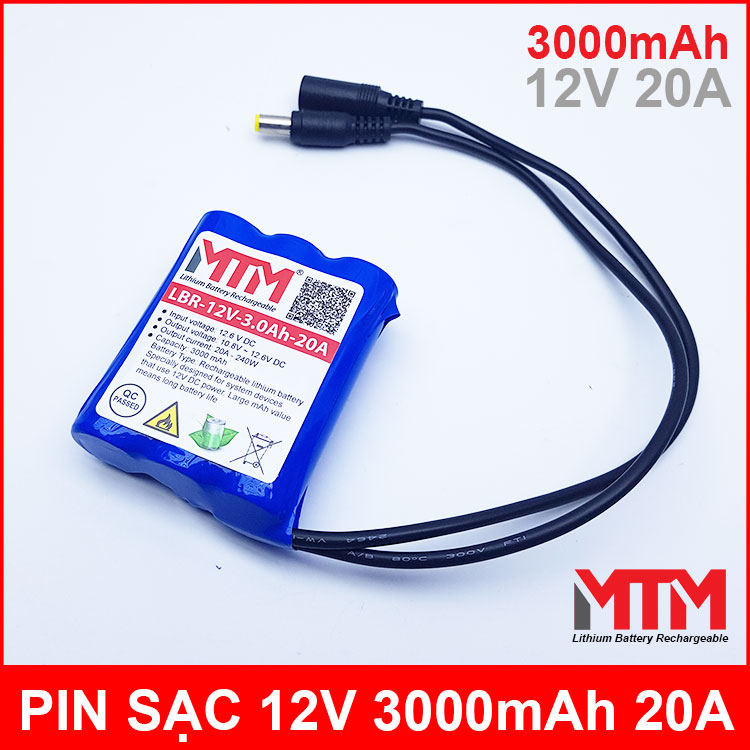 Pin sạc lithium 12V 3000mAh 3S chịu tải 20A MTM chính hãng