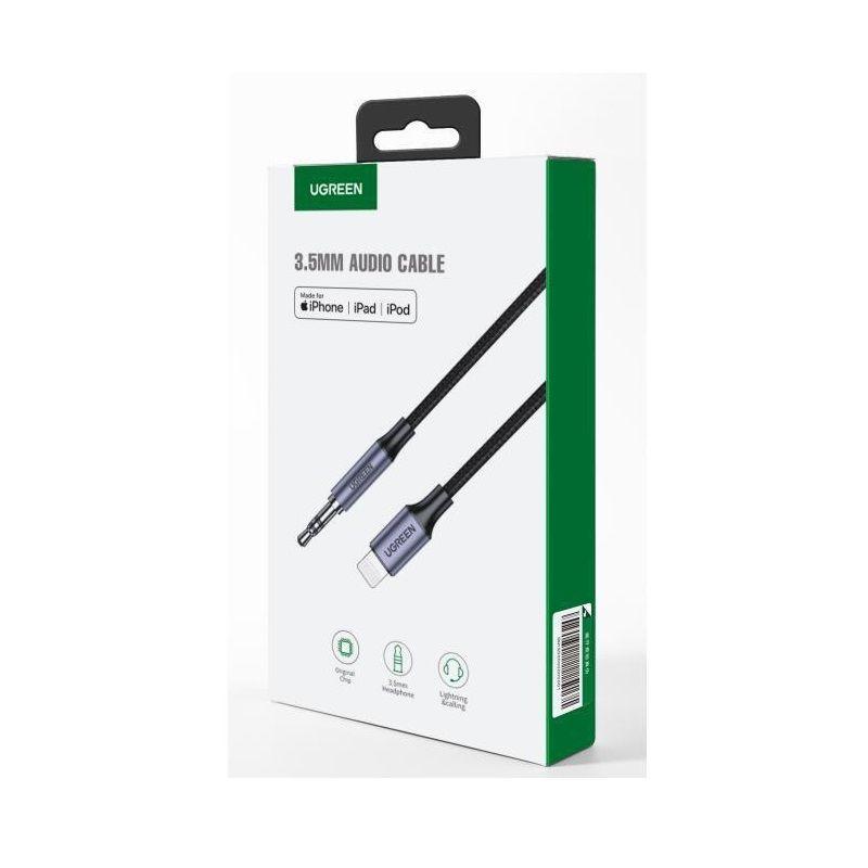 Ugreen UG70862US315TK 2m MFI Cáp Chuyển Đổi Lightning Sang Audio 3.5mm dây dù Màu Đen - HÀNG CHÍNH HÃNG
