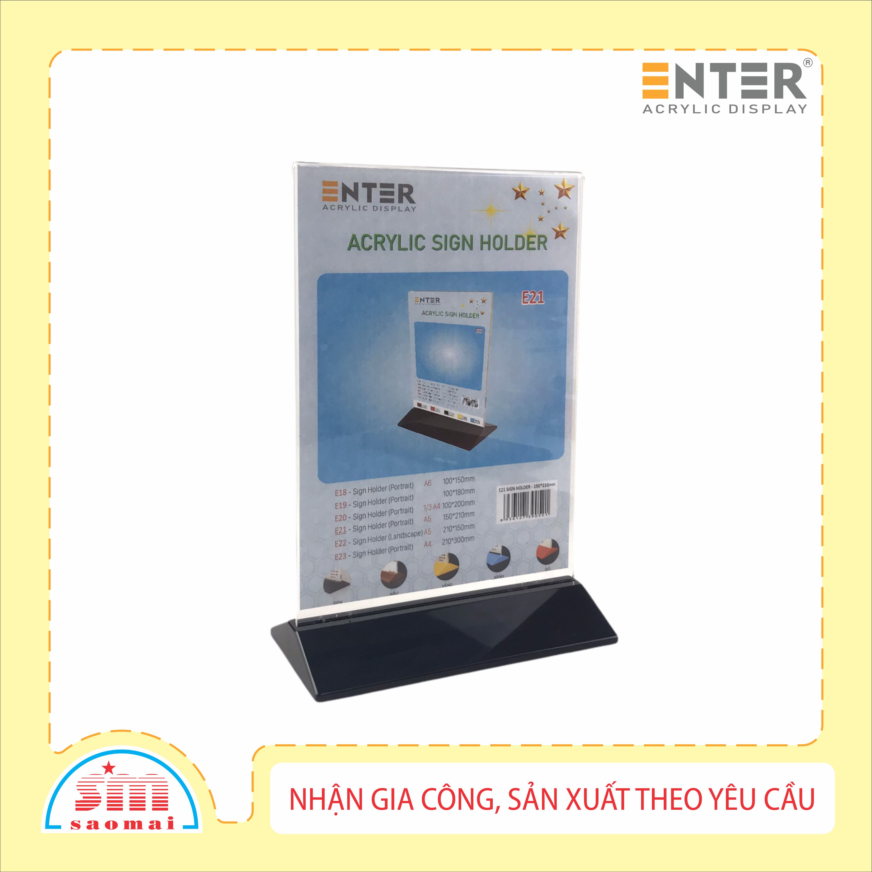 Kệ mica 2 mặt Enter E21 150x210mm đế màu A5 đứng