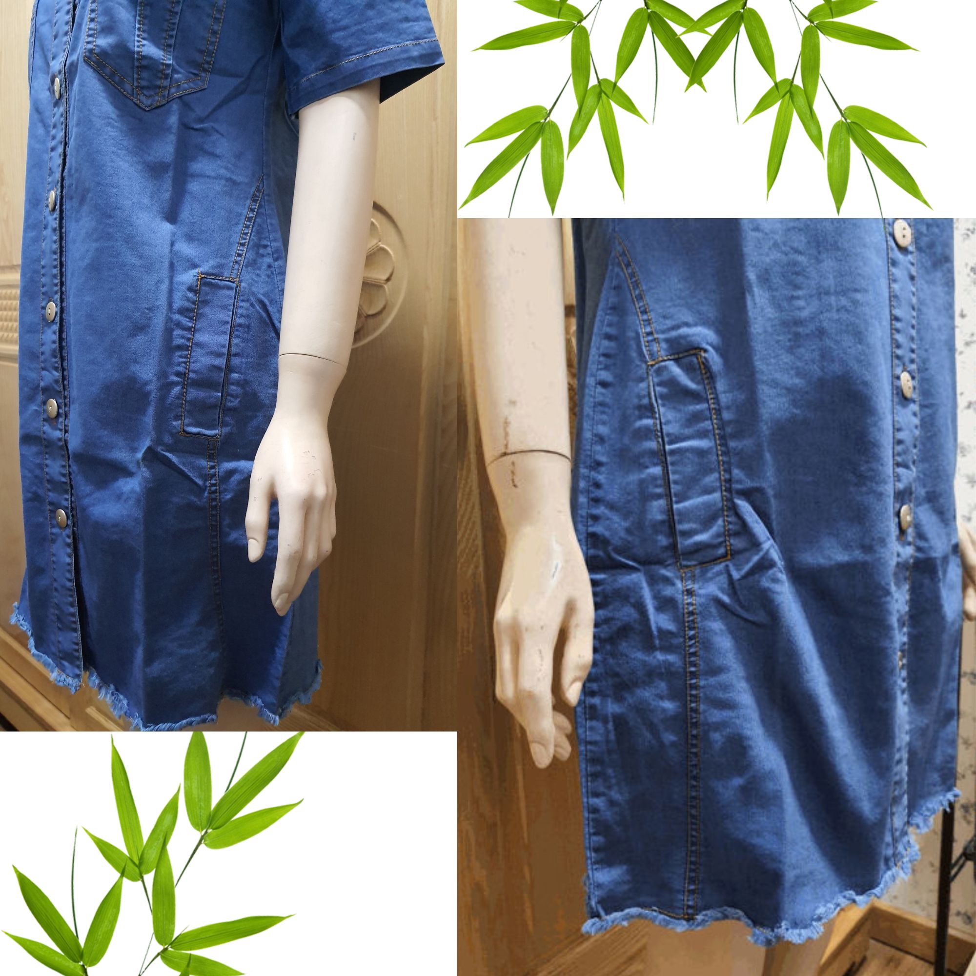 Đầm Denim Suông Lai Tua Rua chất denim dày dặn,mềm và co giãn tốt dễ mặc. Đầm thích hợp đi chơi,đi làm công sở hoặc những buổi tiệc nhỏ