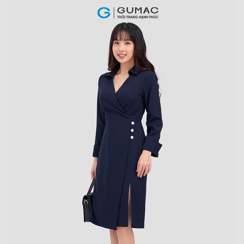 Đầm đắp chéo phối nút DC12081 thời trang GUMAC
