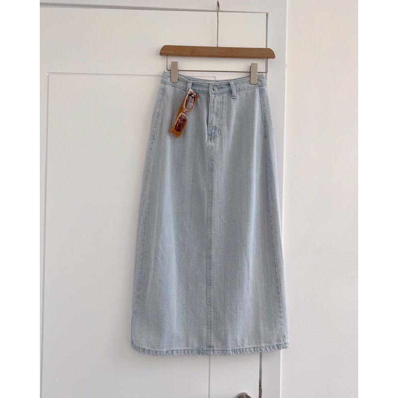 Chân váy jean bò nữ v238806 suông dáng dài cạp cao germe
