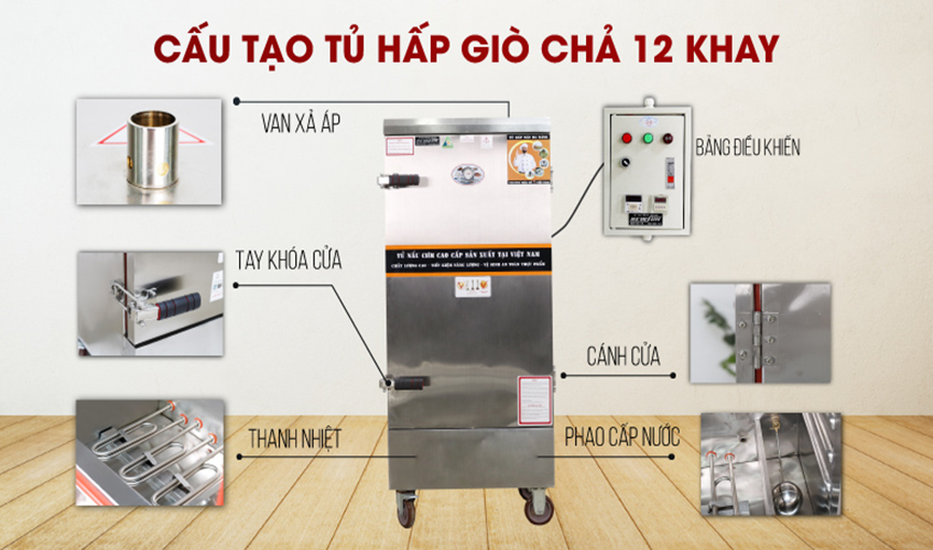 Tủ Hấp Giò Chả, Thực Phẩm 72 Kg Dùng Điện 12 Khay Việt Nam NEWSUN, Năng Suất Cao - Hàng Chính Hãng