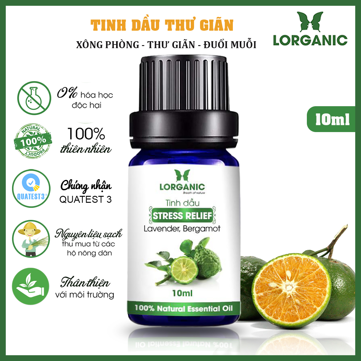 Tinh dầu Thư Giãn Stress Relief Lorganic (10ml)/ Tinh dầu thiên nhiên nguyên chất.