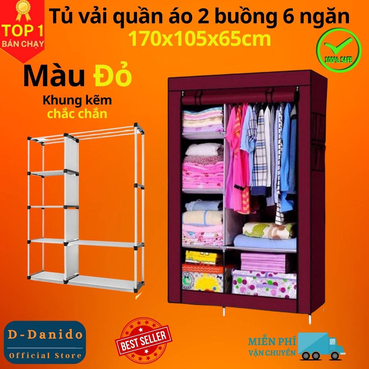 Tủ Quần Áo 2 Buồng 6 Ngăn Tiện Lợi, Tủ Vải 170cm Chất Lượng Cao Chắc Chắn, Vững Chãi - Hàng Chính Hãng miDoctor