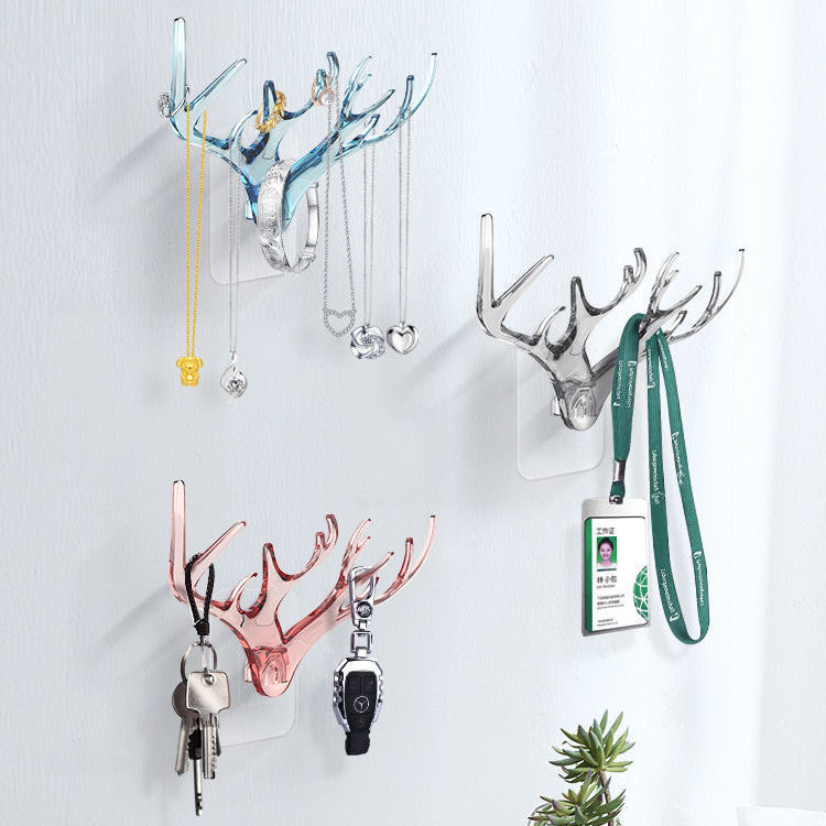 Móc Treo Đồ Vật Dán Tường Sừng Hươu Trong Suốt DEERHORN 18Cm, Móc dán tường hình sừng hươu decor trang trí nhà cửa