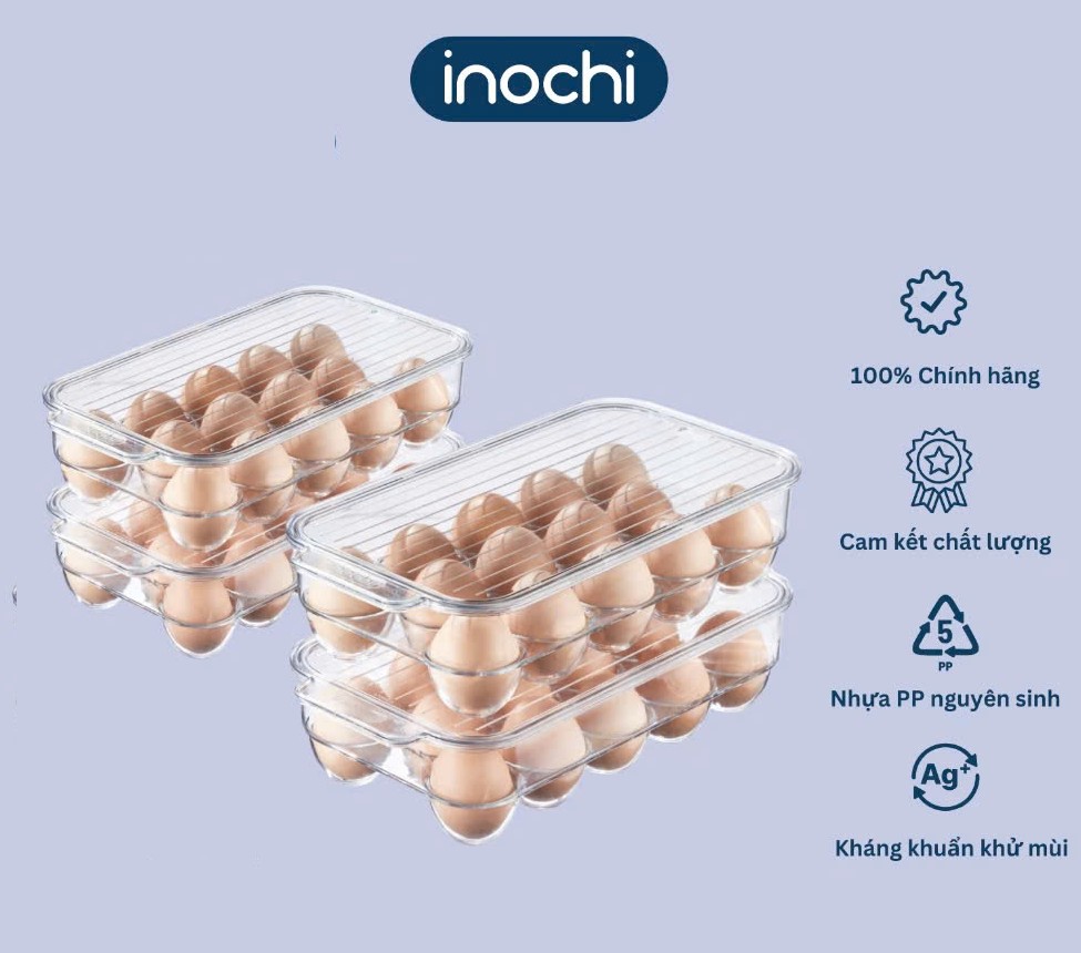 Bộ Khay Đựng Trứng 14 Quả Sang Trọng Có Nắp Đậy , Lòng Sâu - Hàng Chính Hãng Inochi ( Tặng kèm khăn lau pakasa)