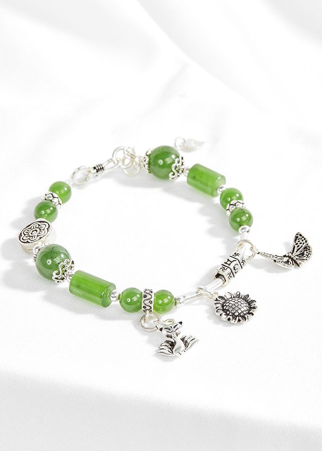 Vòng ngọc bích phối charm hồ ly bạc Ngọc Quý Gemstones