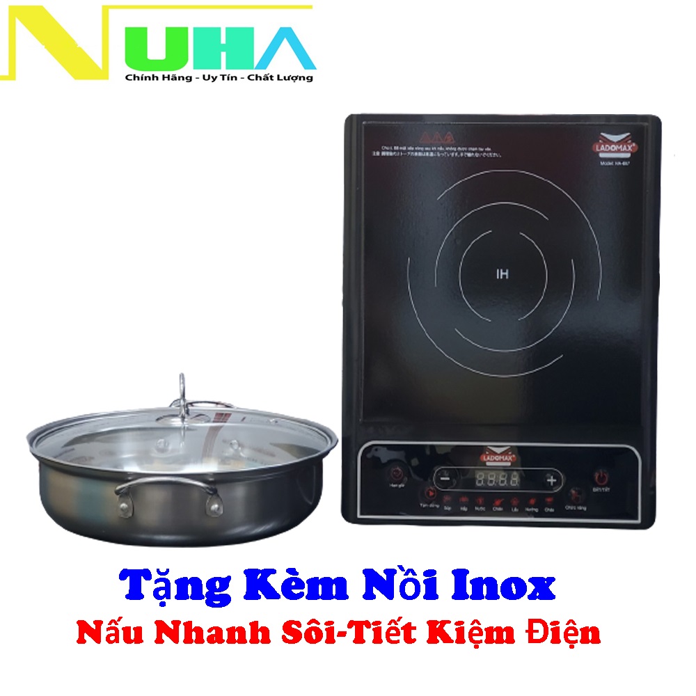 Bếp điện từ Ladomax Ha667 tặng kèm nồi lẩu inox, Phím cơ, bảo hành 12 tháng-Nấu nhanh sôi-Hàng Chính Hãng