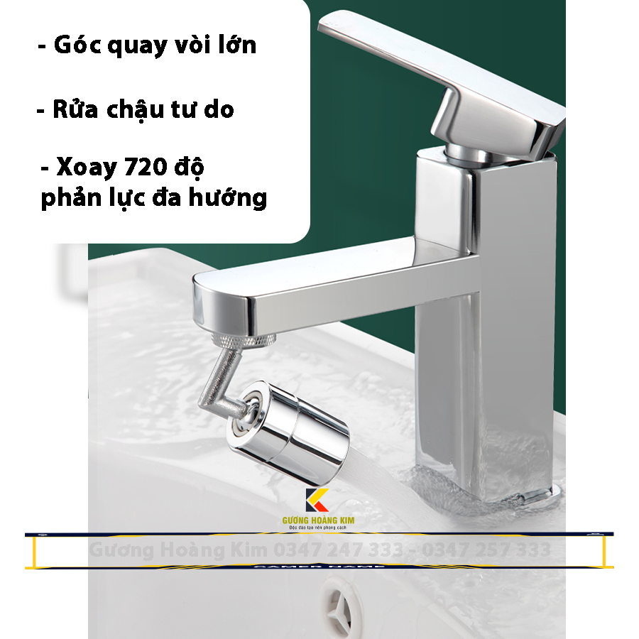 Đầu nới vòi nước xoay 720 độ lắp vòi nước chậu rửa bắt bồn rửa mặt lavabo với 2 chế độ nước chảy