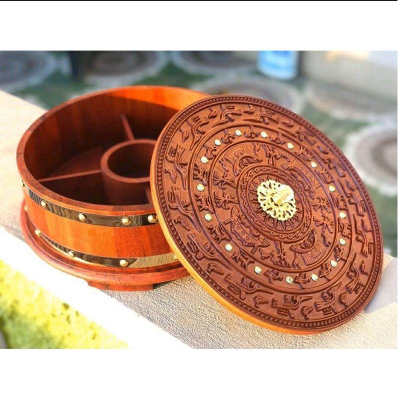 Hộp đựng mứt tết, khay đựng bánh kẹo mứt tết bằng gỗ, khay đựng bánh kẹo tết trống đồng