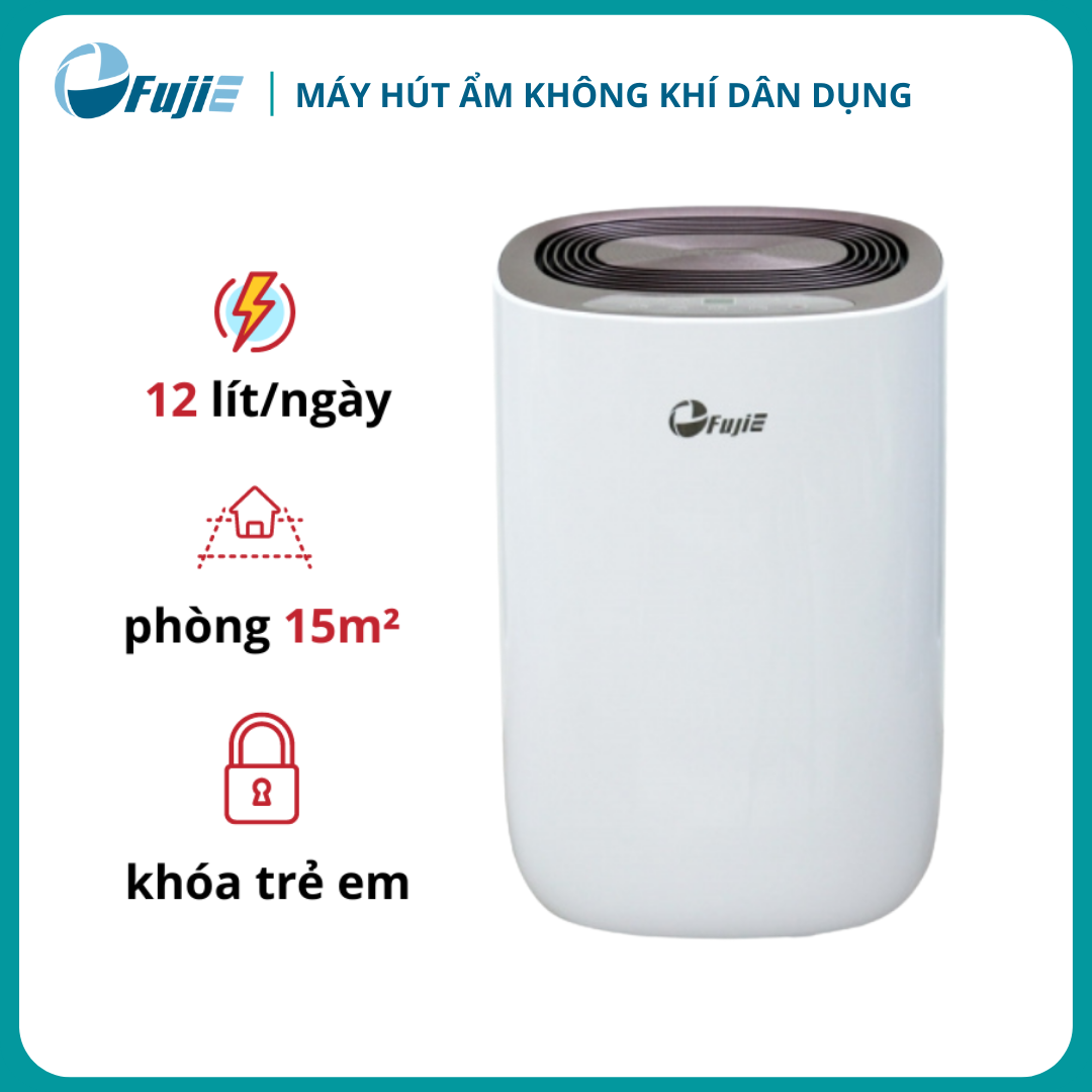 Máy hút ẩm không khí dân dụng FujiE HM-912EC-N công suất hút 12 lít/ngày khay chứa nước thải 2,6 lít - Hàng chính hãng