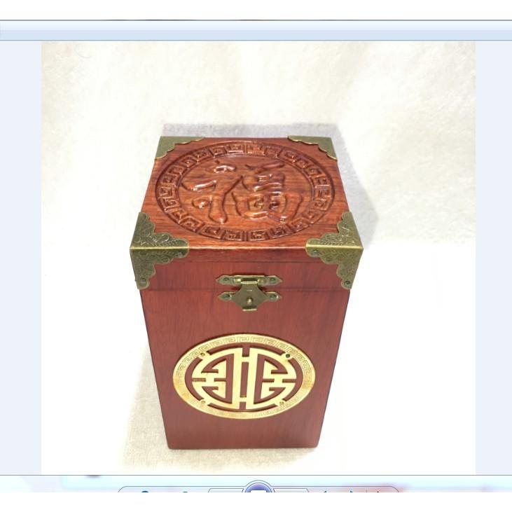 HỘP ĐỰNG CHÈ VUÔNG GỖ HƯƠNG VÂN CHỮ THỌ TÀU - LOẠI CAO 18CM