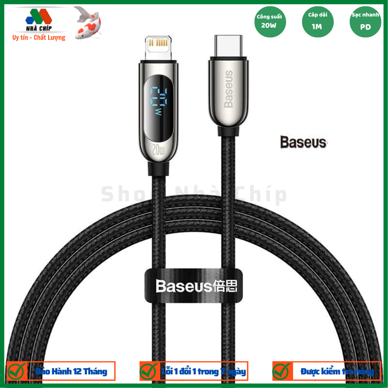 Cáp sạc nhanh tích hợp màn hình LED Baseus Display Fast Charging Data Cable Type-C to IP 20W - Hàng chính hãng