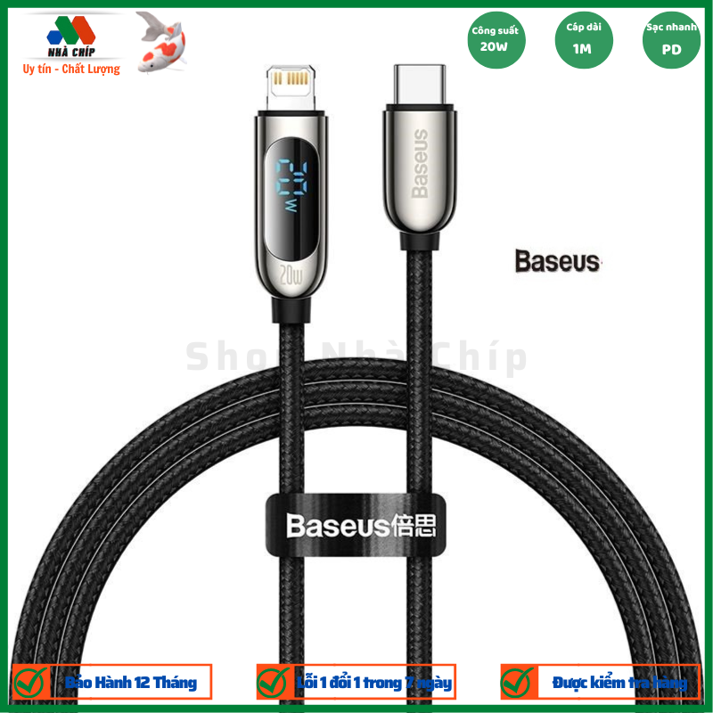 Cáp sạc nhanh tích hợp màn hình LED Baseus Display Fast Charging Data Cable Type-C to IP 20W(CATLSK) - Hàng chính hãng