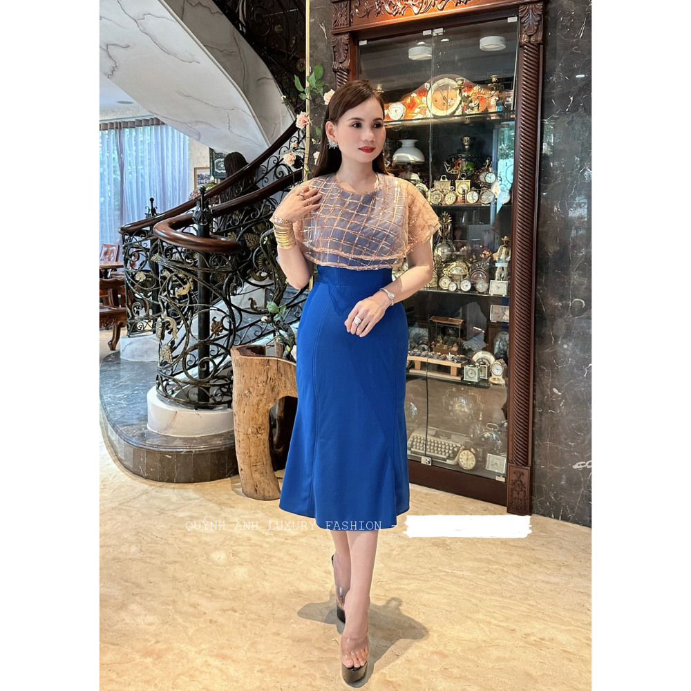 Đầm Body Cổ Tròn Phối Voan Lunar Dress