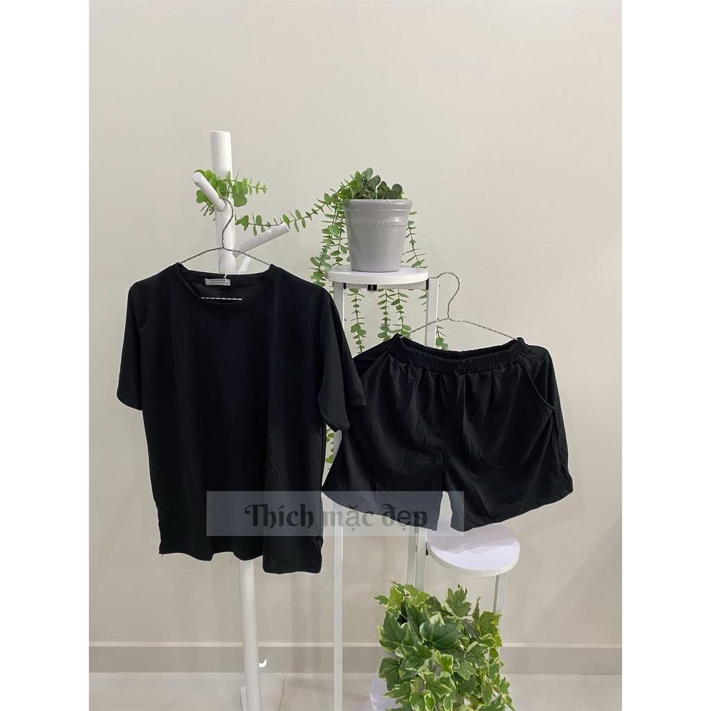 Đồ bộ nữ thun trơn cotton style hàn quốc tay ngắn quần đùi ngố xinh cute 01 màu đen nâu hồng Thích mặc đẹp 2021