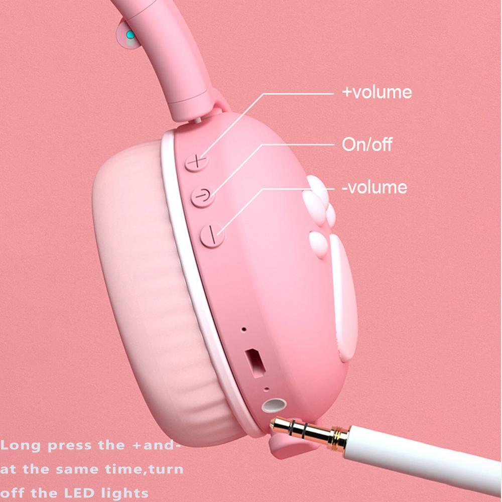 Trẻ Em Bluetooth Tai Nghe Kawaii Tai Nghe Tai Mèo LED Sáng Đèn Không Dây Có Thể Gấp Gọn Tai Nghe Jack Cắm 3.5MM Bluetooth 5.0 Cho Sinh Nhật quà Tặng