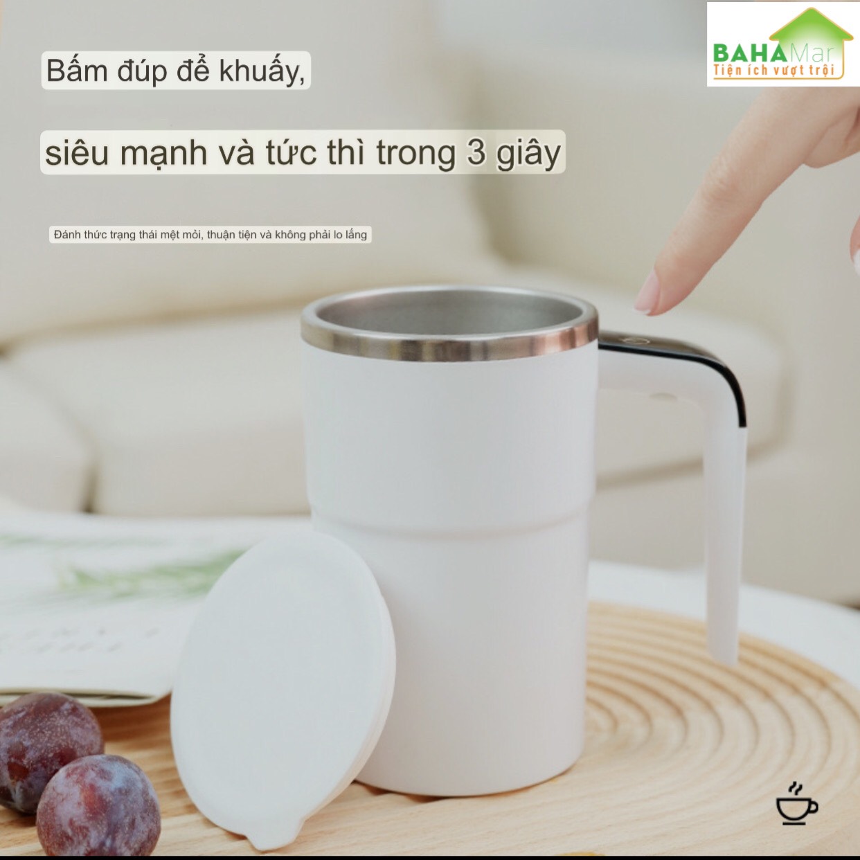 CỐC THÔNG MINH TỰ ĐỘNG KHUẤY TỪ TÍNH VÀ CẢM BIẾN ĐO NHIỆT ĐỘ DÙNG ĐA NĂNG &quot;BAHAMAR&quot; công suất mạnh trộn tốc độ cao giúp đồ uống không vón cục, rất mịn mượt có mànhình cảm ứng LCD hiển thị nhiệt độ