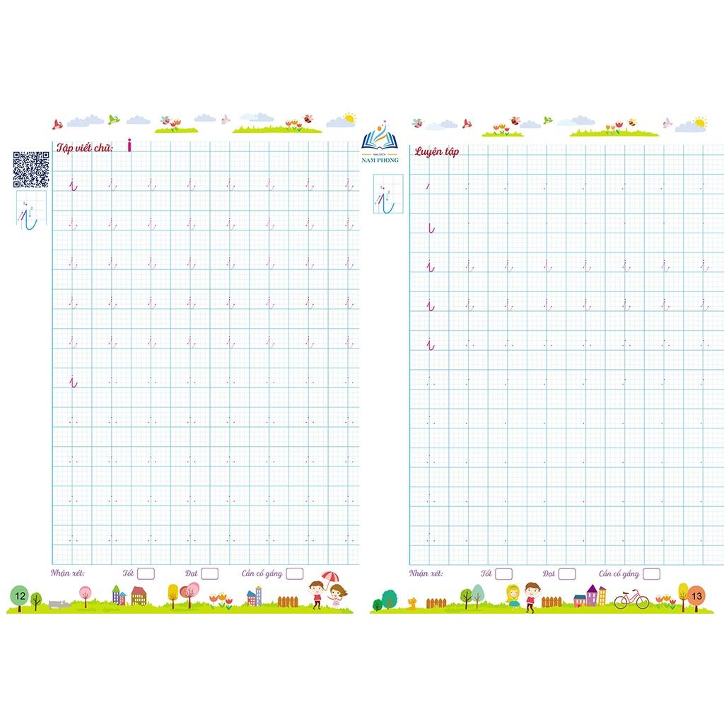 Vở Luyện Tập Viết Trọn Bộ - Tập Viết Nét Cơ Bản, Chữ Cái, Chữ Ghép, Chữ Số, Học Toán - Quét Mã QR xem cách viết