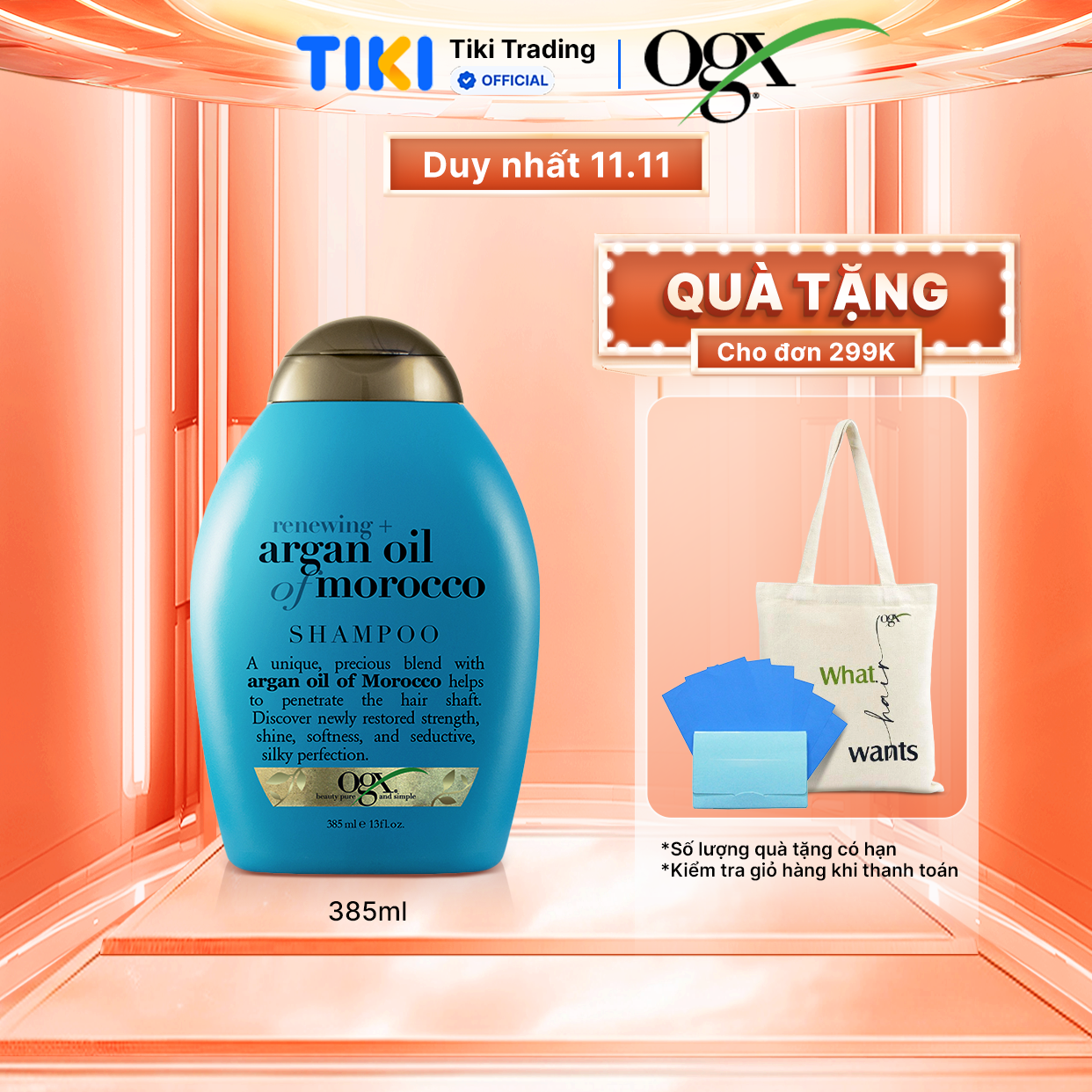 Dầu Gội OGX Renewing + Argan Oil Of Morocco Phục Hồi Hư Tổn 385ml