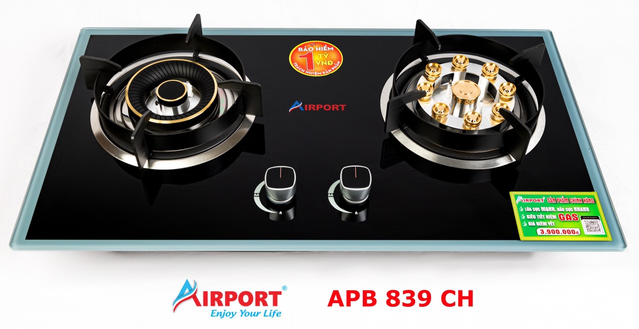 Tặng bộ 3 nồi 1 đáy cao cấp, Bếp gas âm cao cấp AirPort - APB 839 CH hàng chính hãng