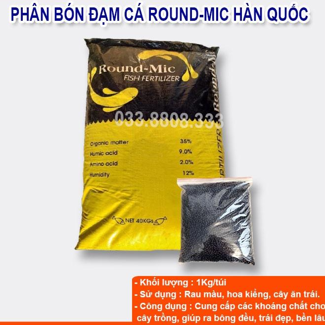 3KG Phân Bón Đạm Cá Hữu Cơ Hàn Quốc Round-Mic chuyên dùng cho hoa cây cảnh cây ăn quả