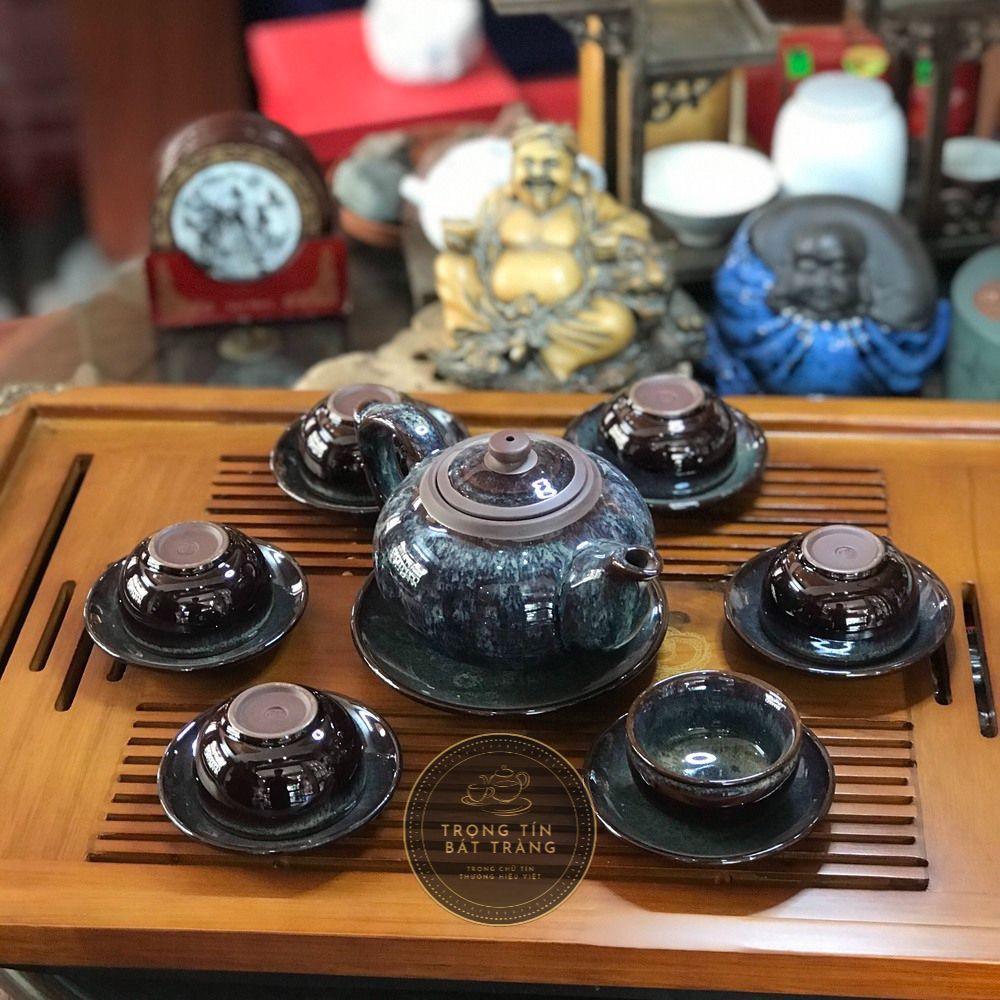 Bộ Ấm Chén Trà Đạo Men Hỏa Biến Búp Sen Bát Tràng Dáng Thủy Bình Dung Tích 390ml AVMT 09