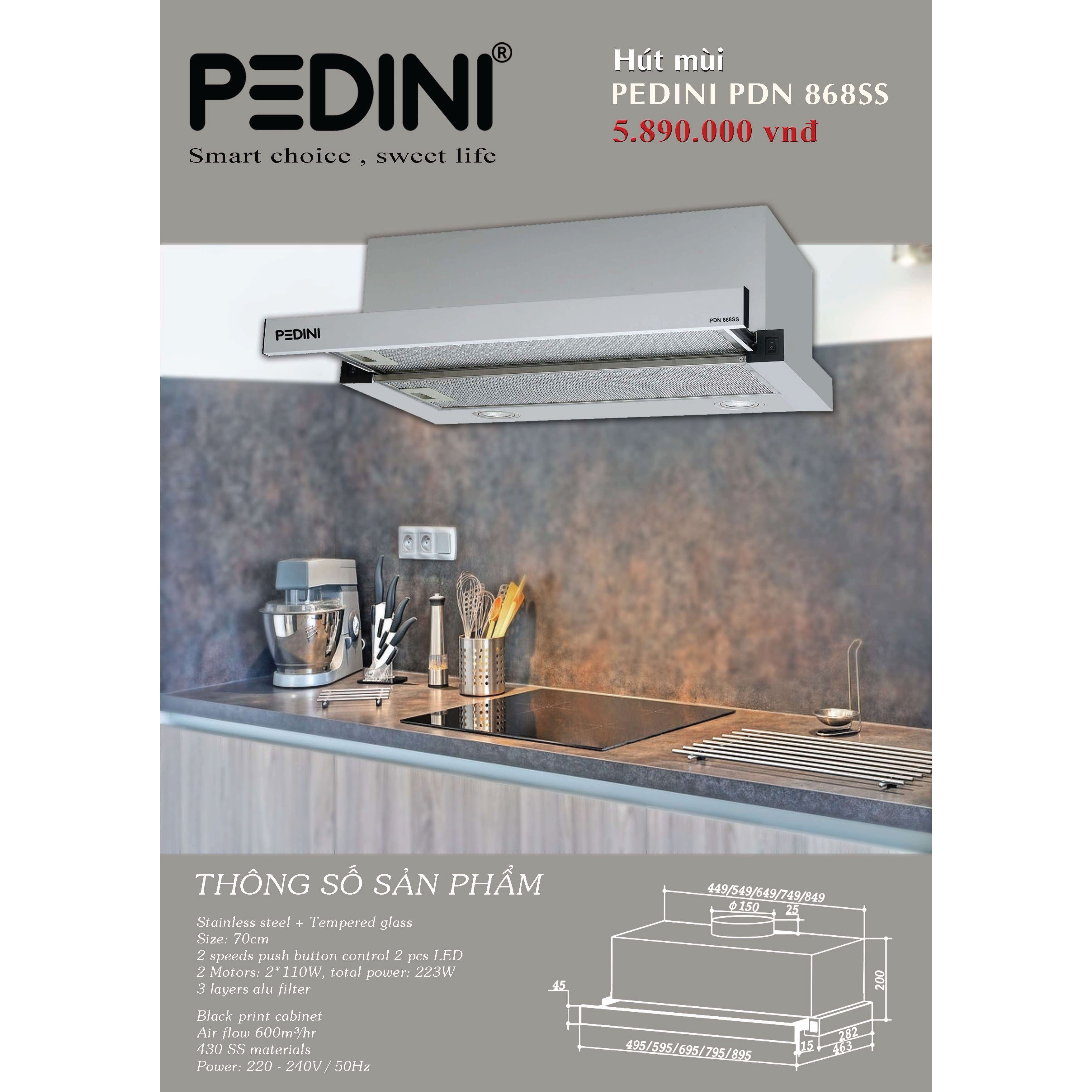 Hút mùi âm tủ PEDINI PDN 868SS - hàng chính hãng