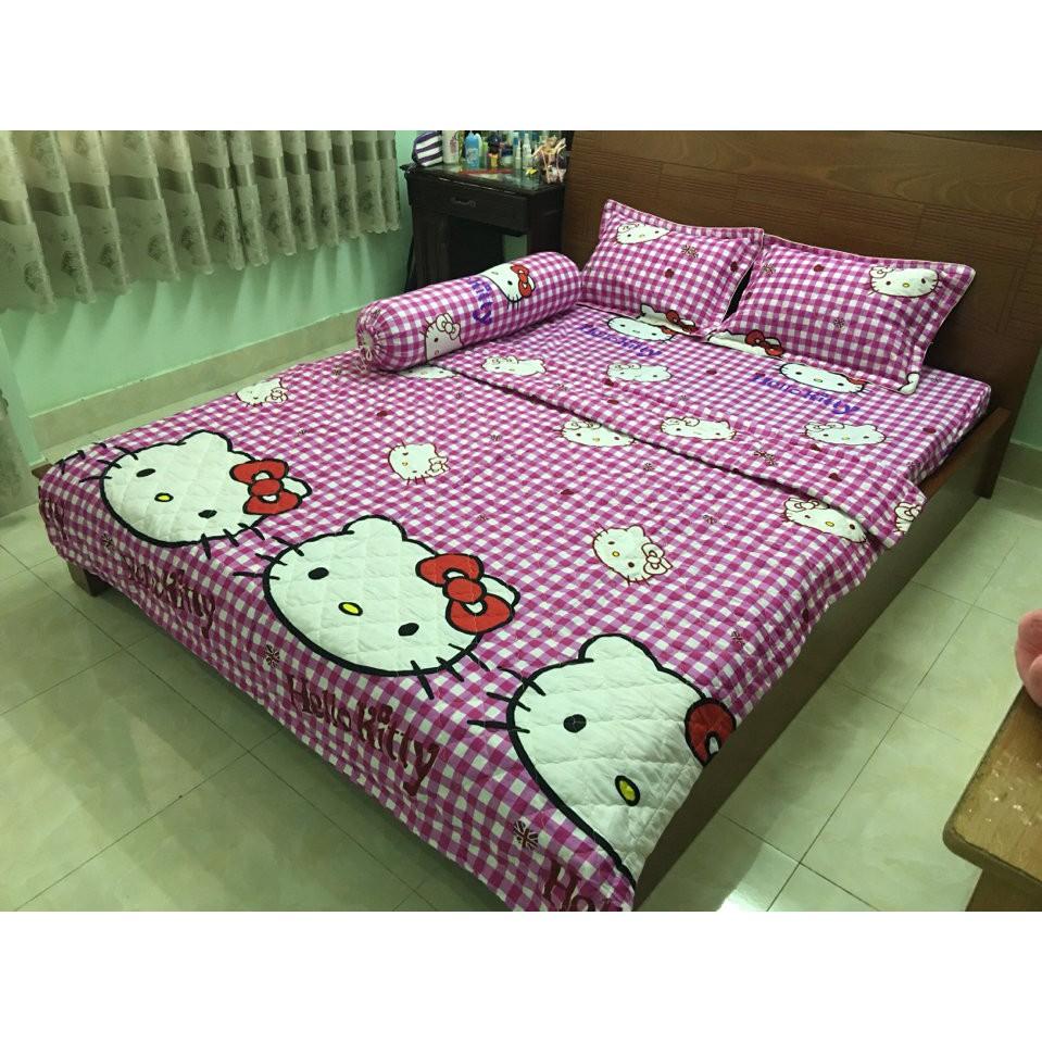 Set chăn drap gối 5 món Hello Kitty 1m6x2mx10cm nhiều mẫu