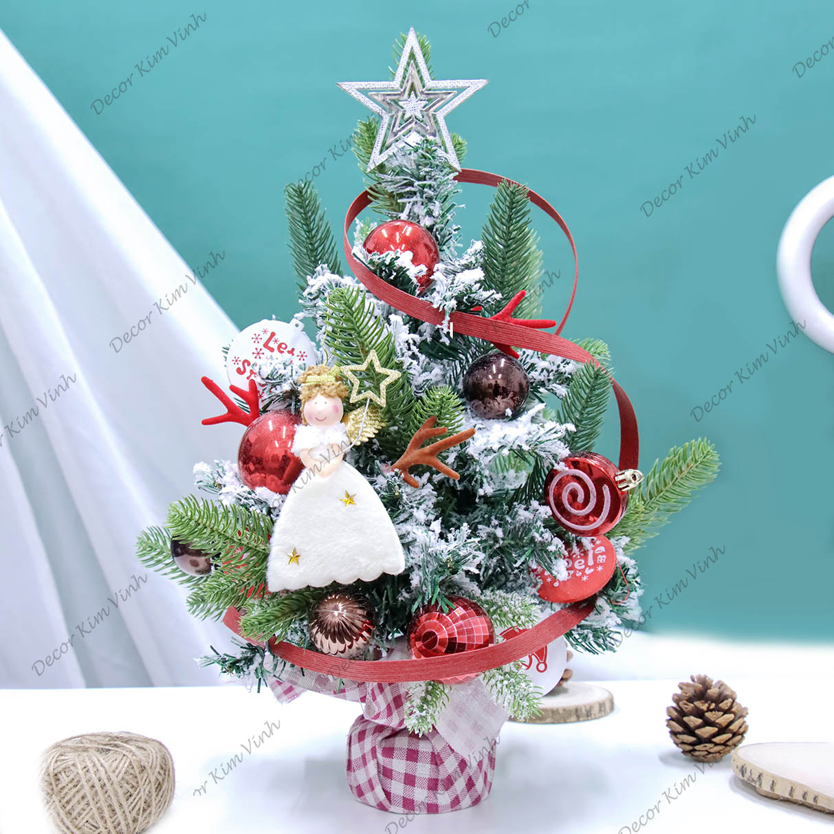 Cây Thông Hàn Quốc THQ15 45cm Dây Xoắn ĐỎ Trang Trí Giáng Sinh