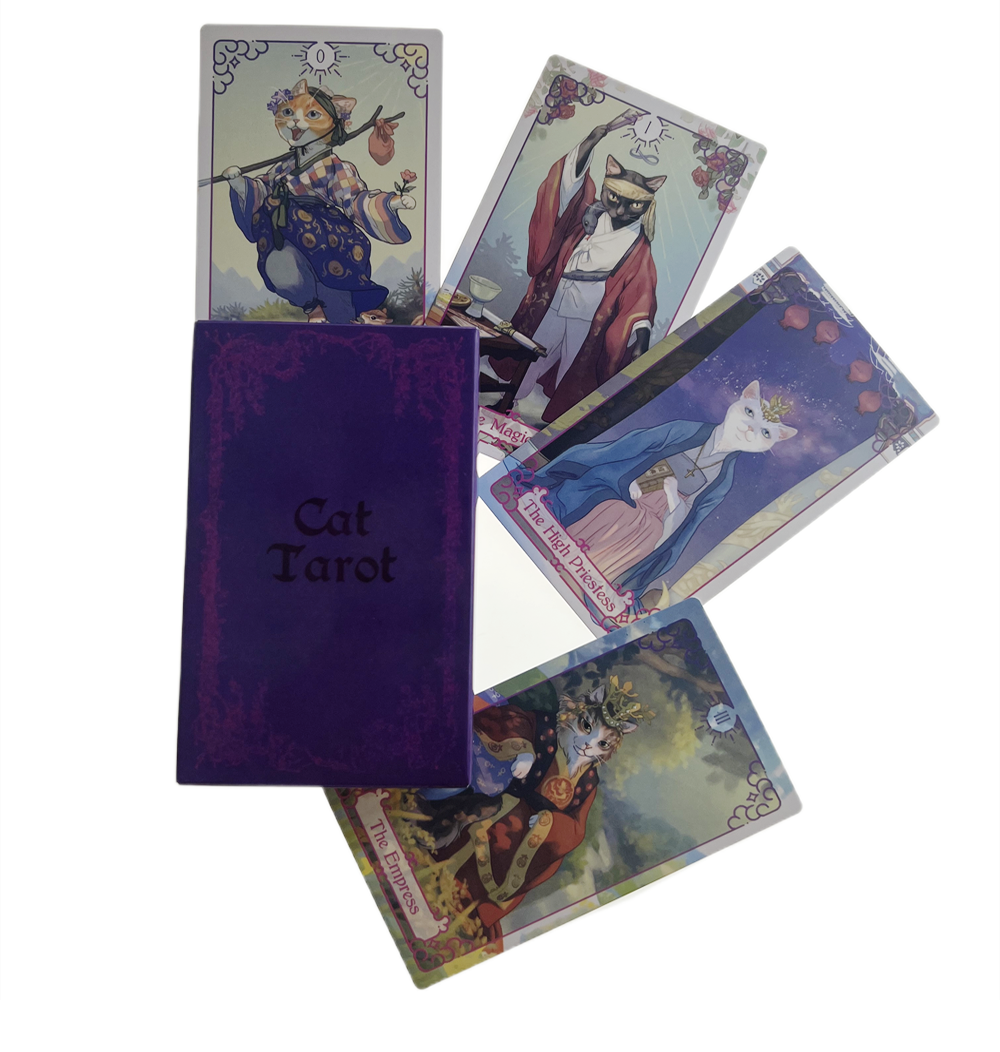 Bộ Bài Cat Tarot 78 Lá Bài 7x12 Cm Tặng Đá Thanh Tẩy