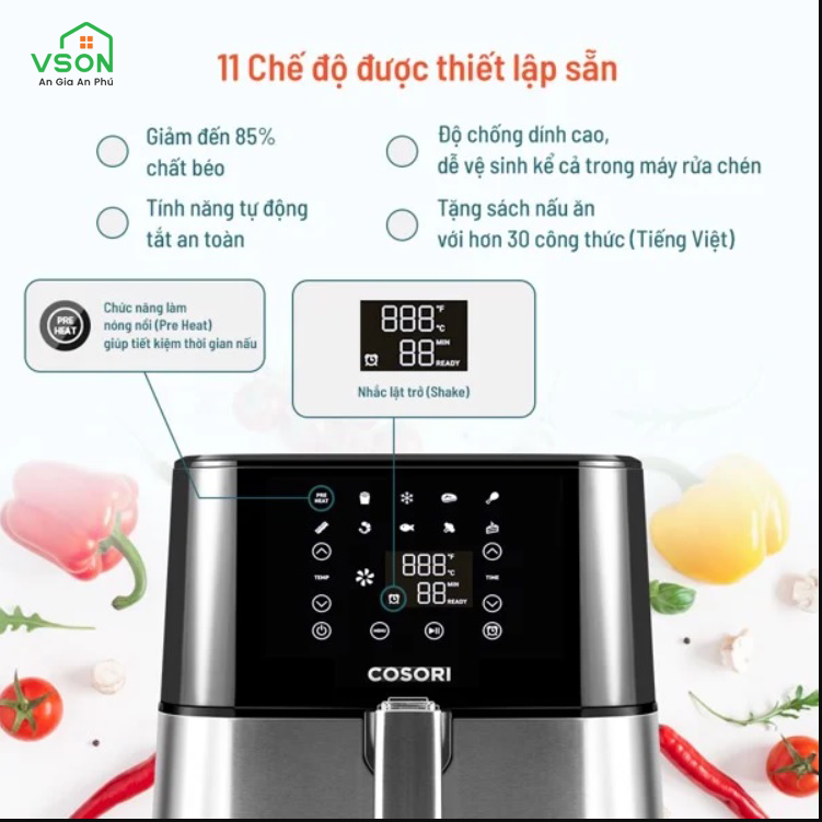 Nồi Chiên Không Dầu Thương Hiệu Mỹ COSORI CP258 5.5L - Màn hình cảm ứng - Chức năng sấy khô - Hàng Chính Hãng