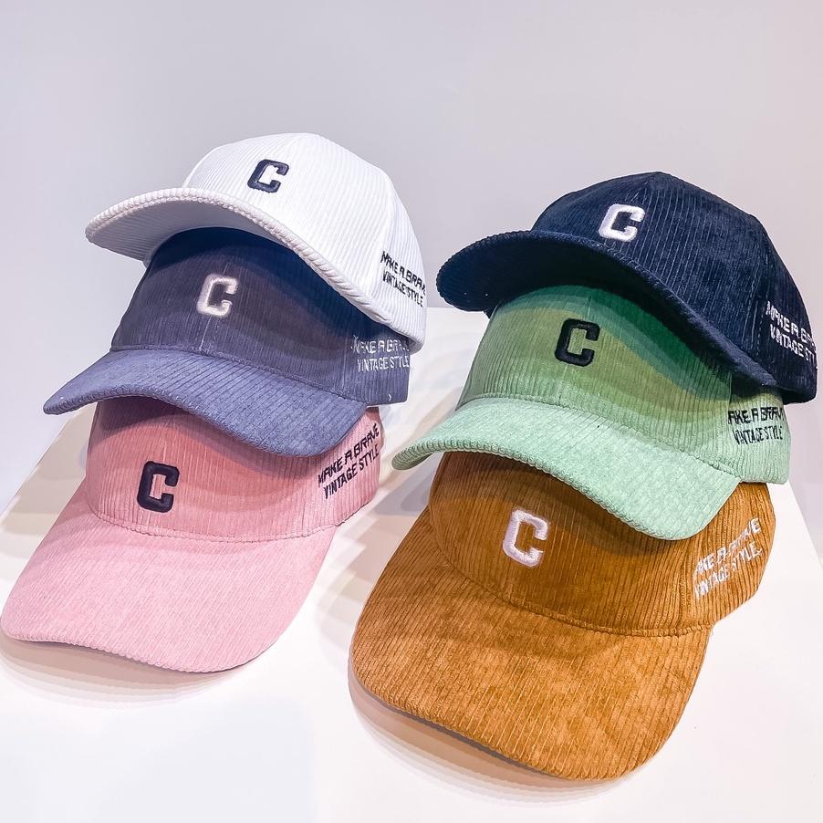 Mũ Lưỡi Trai Nón Kết Nhung Kaki Cao Cấp Thêu Chữ C Vintage Style 416 Phong Cách Ulzzang Form Unisex Nam Nữ