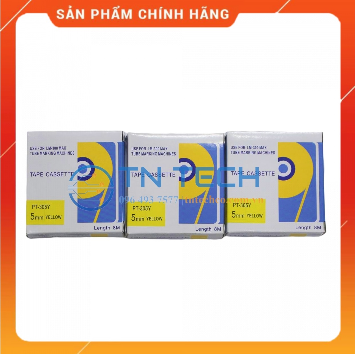 Nhãn in MAX PT-305Y - Chữ đen nền vàng 5MM x 8M - Dùng cho máy in ống MAX [Hàng nhập khẩu]