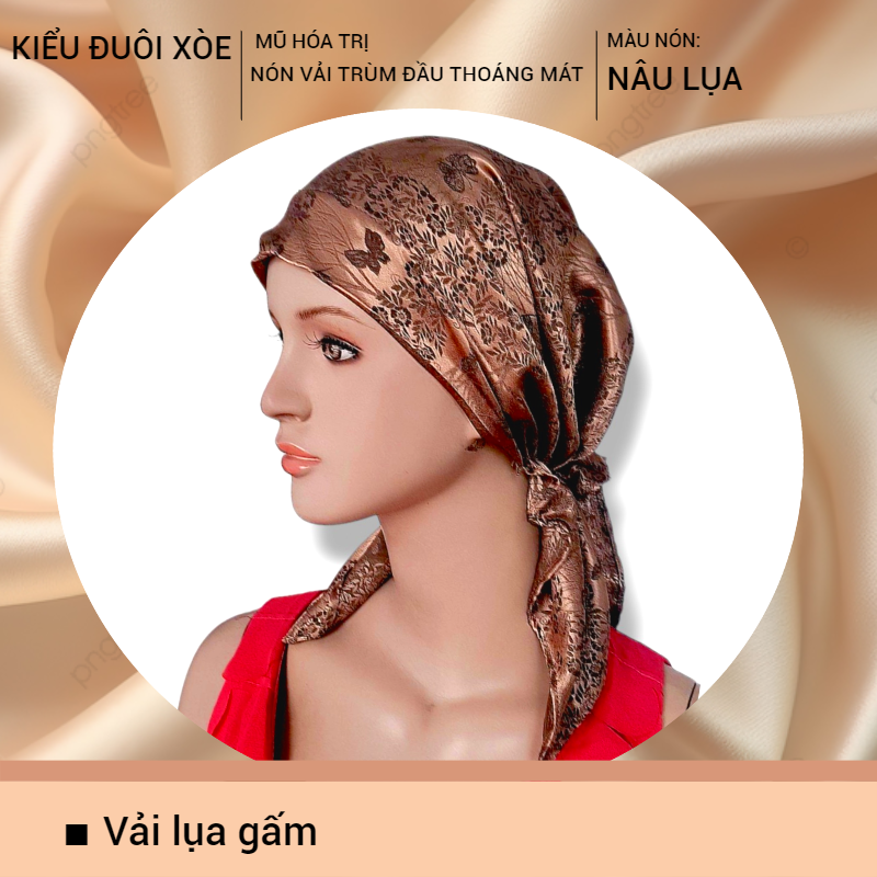 [KIỂU ĐUÔI XÒE-ĐEN HOA] Nón hóa trị vải mềm mát, hút mồ hôi, bệnh nhân ung thư, chemo hat, cancer hat, nón trùm đầu, mũ vải