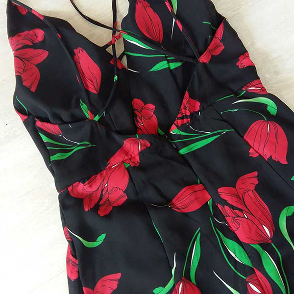 Jumsuit dài hở lưng họa tiết hoa Tulip