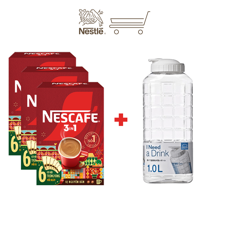 [Tặng bình nhựa] [CÀO TRÚNG THƯỞNG TẾT] Combo 3 hộp NESCAFÉ 3in1 VỊ NGUYÊN BẢN ( 16g x 20 gói)-Phiên bản Tết 2025