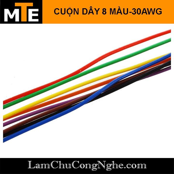 Cuộn 250m dây điện 8 màu - Dây đồng mạ thiếc 30AWG