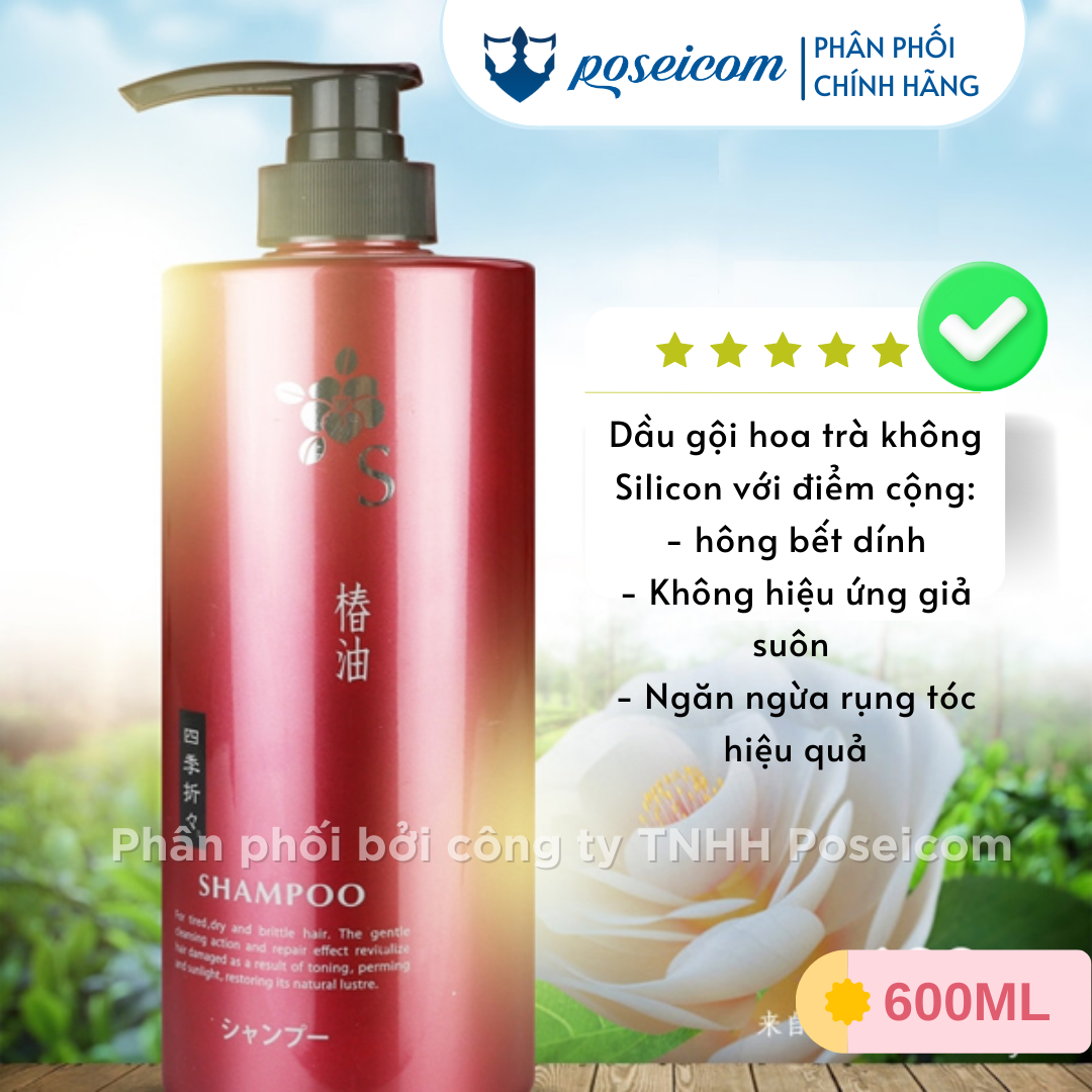 Dầu Gội Kumano Shikioriori Chiết Xuất Từ Tinh Dầu Hoa Trà Chai to 600ml POSEICOM 4513574017245