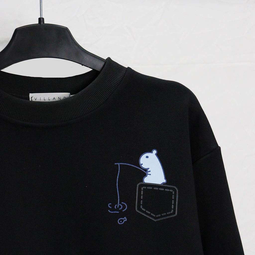 Áo Sweater In Hinh Túi Giả LOHA Basic, áo nỉ Nhật cao cấp dài tay Unisex LOHA