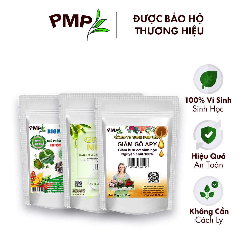 Combo Green Neem Hữu Cơ, Chế Phẩm Vi Sinh Biomic & Giấm Gỗ Sinh Học APY PMP Bảo Vệ Toàn Diện Hoa Hồng, Rau, Cây Cảnh